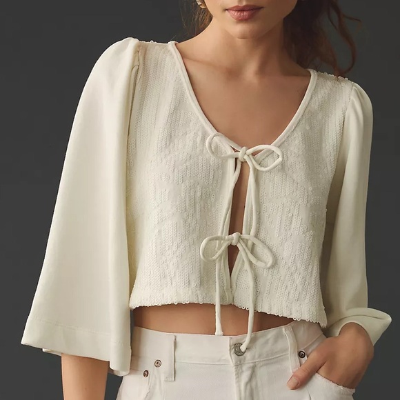 Anthropologie Sequin Tie-Front Top XL - Picture 8 of 9